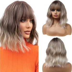 Human hair blend ash blonde bob wave wig